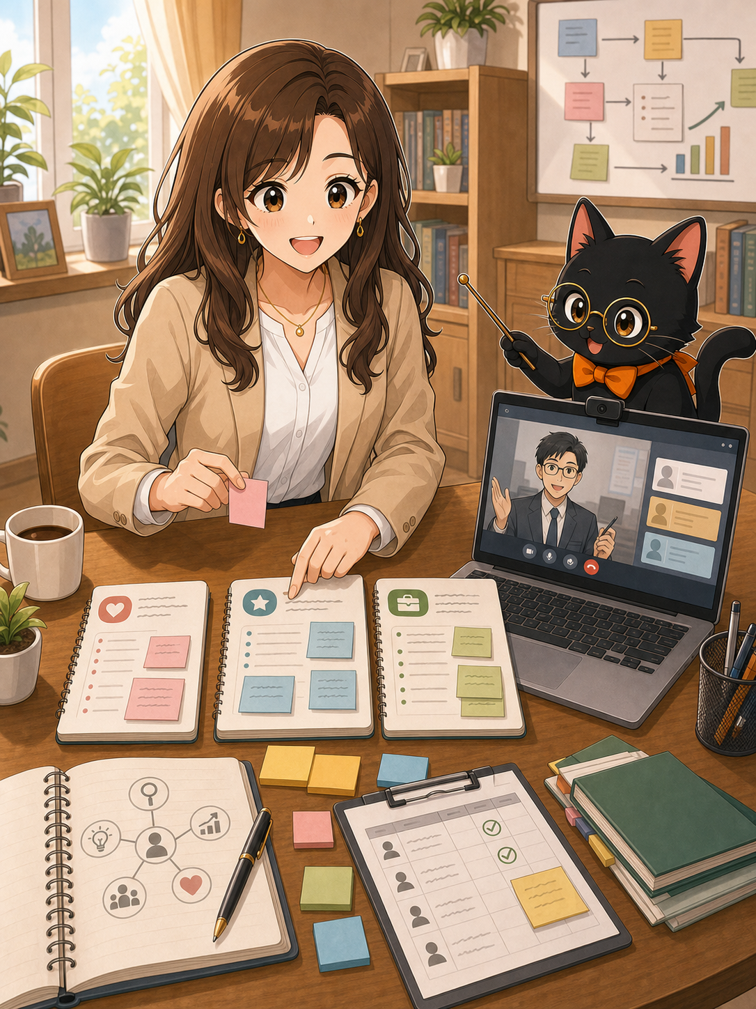 ナビ子とクロタが転職エージェント面談前の準備を整理する状況漫画画像