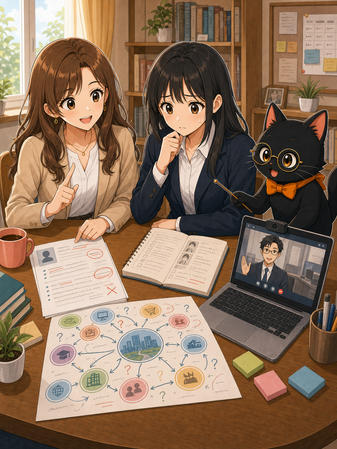ナビ子とクロタがユメキャリ就職エージェントが向く学生を説明する状況漫画画像