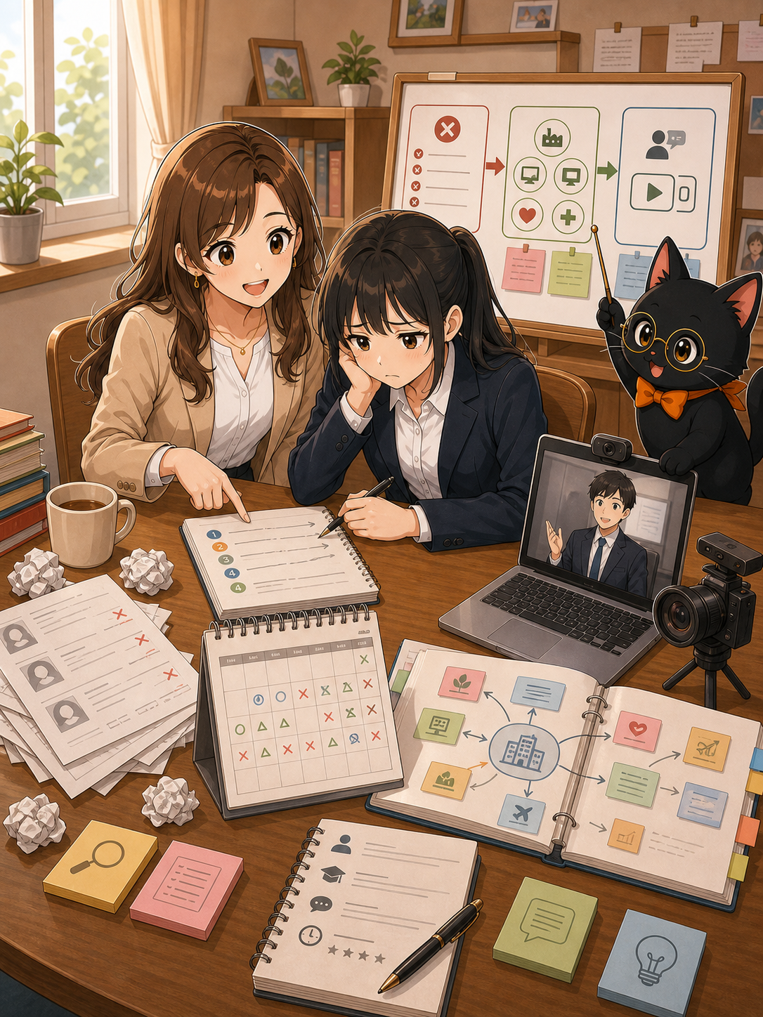 ナビ子とクロタが内定が出ない時の立て直し方を図解する状況漫画画像