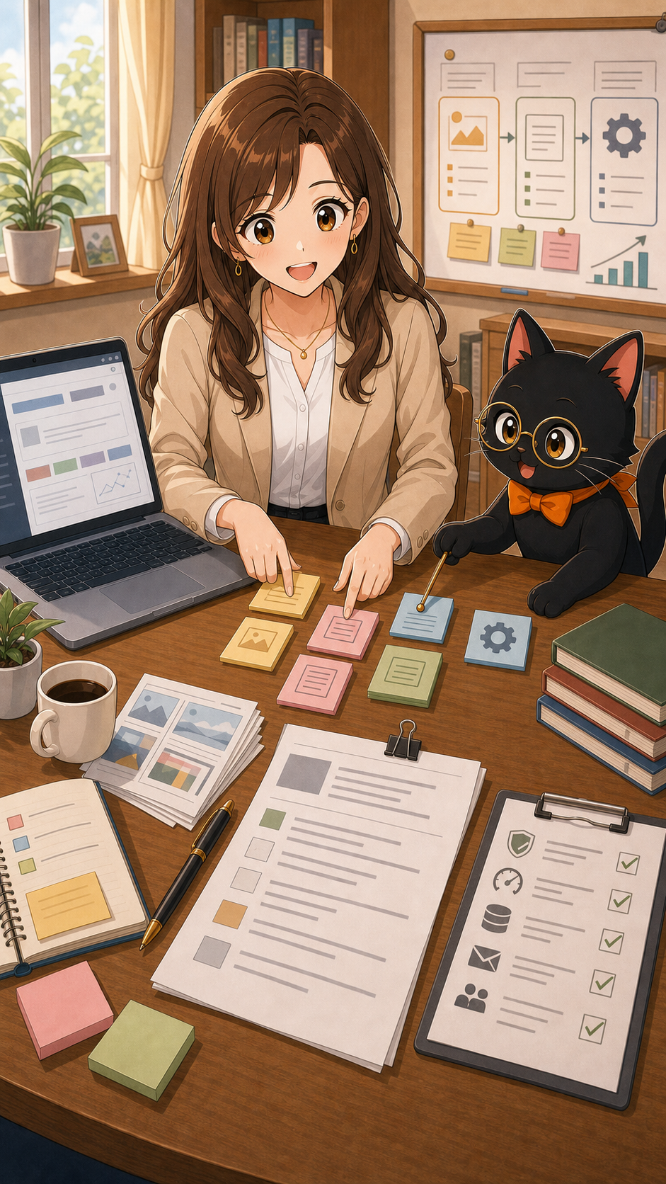 ナビ子とクロタがブログ外注すべき作業を切り分ける状況漫画画像