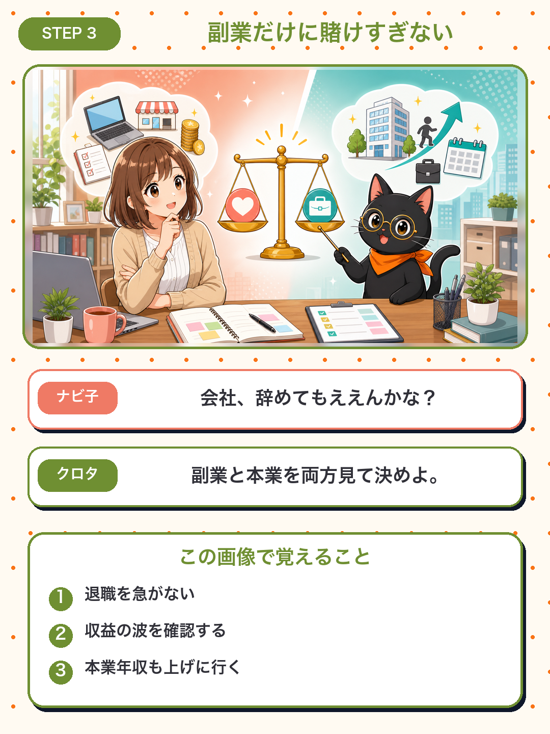 スマホで見やすい漫画 副業と本業を両方見るナビ子とクロタ