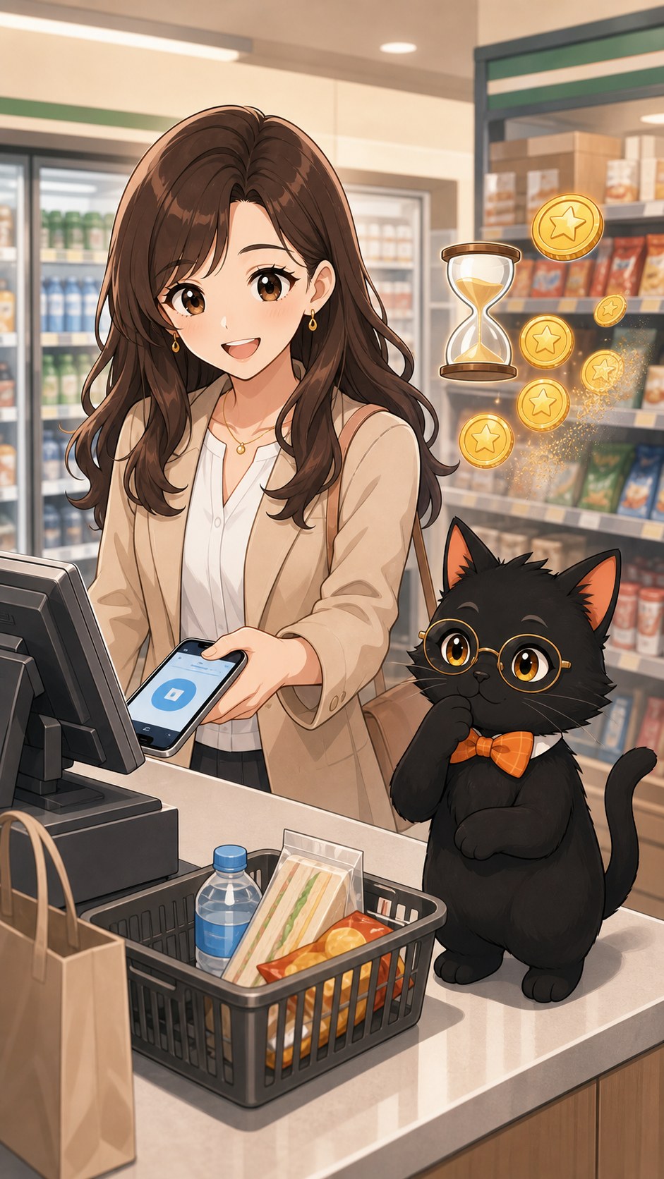 ナビ子がコンビニで期間限定ポイントを使う場面