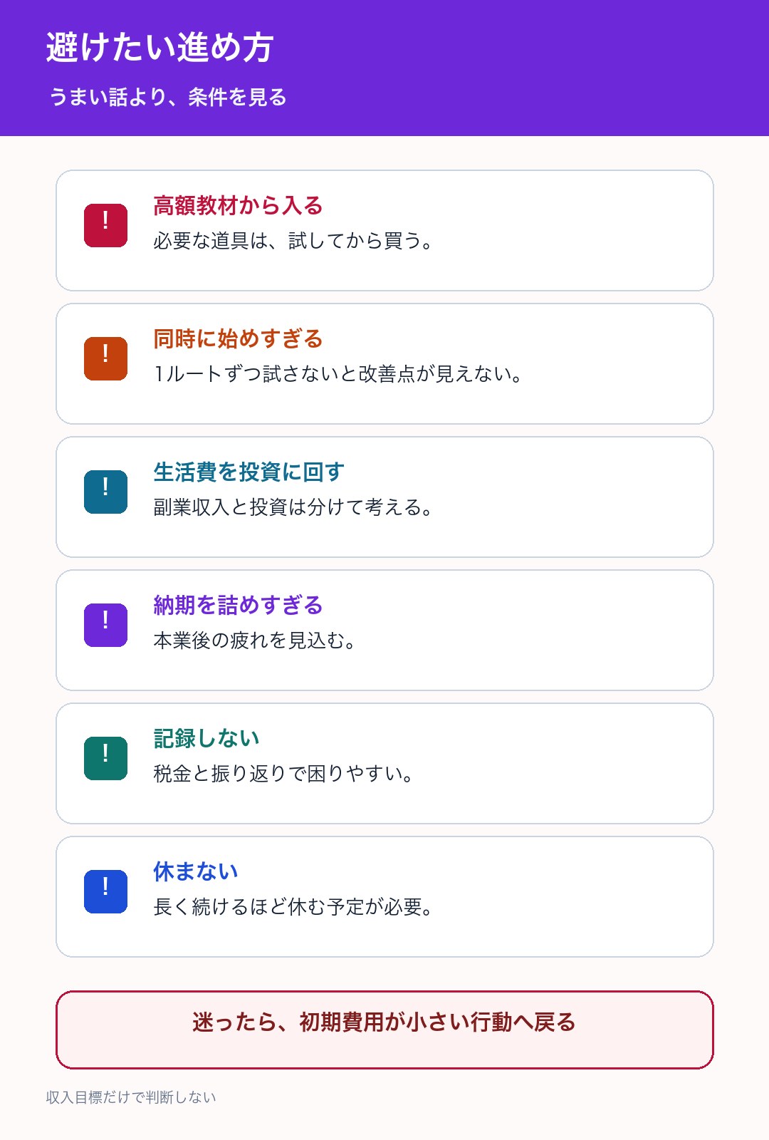 避けたい副業の進め方をまとめた図解