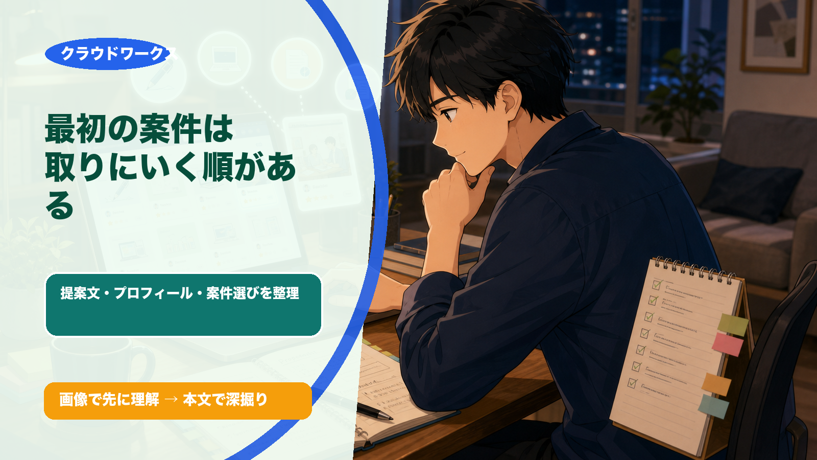 クラウドワークスの全体像を場面で示す図