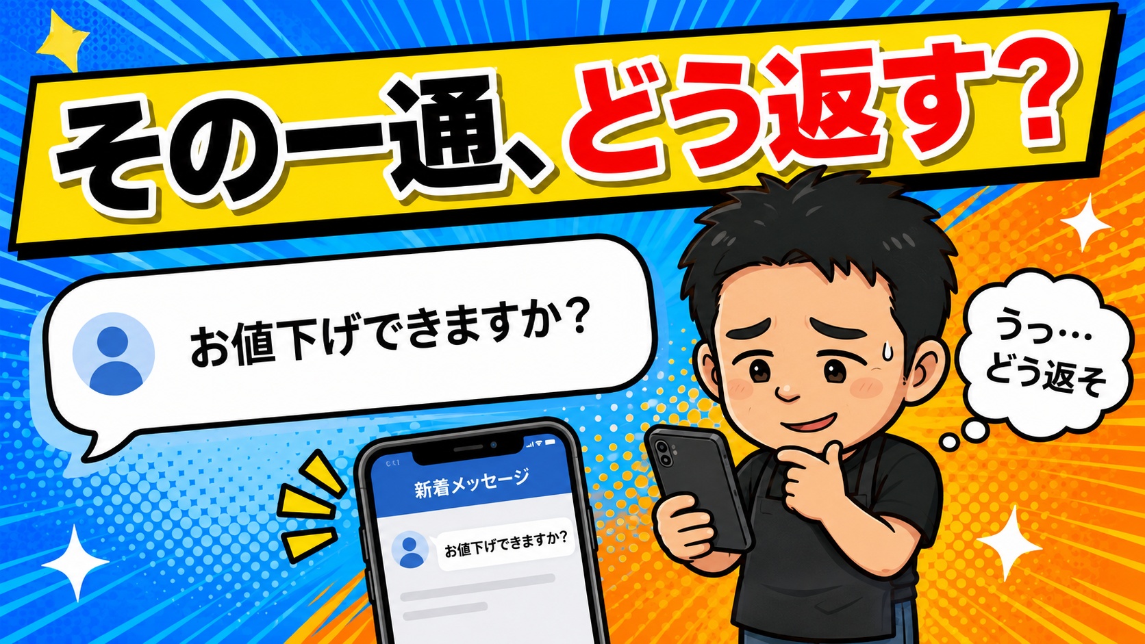 値下げコメントに固まる場面
