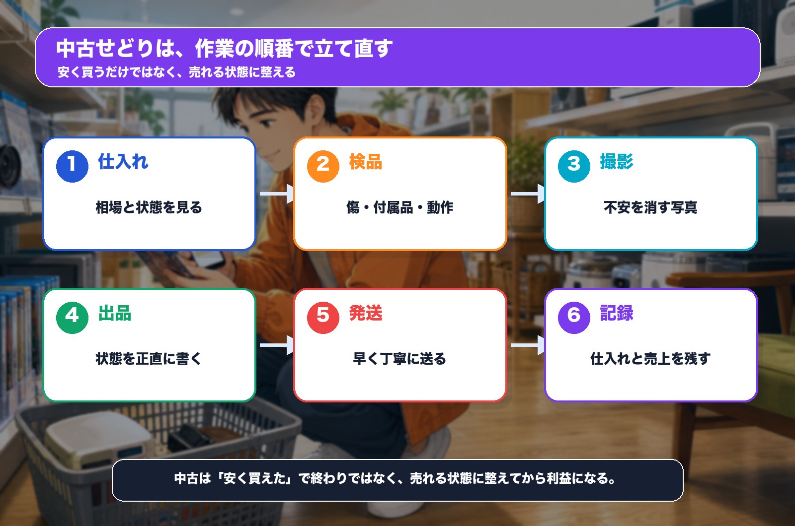 中古せどりの仕入れから記録までの作業フロー