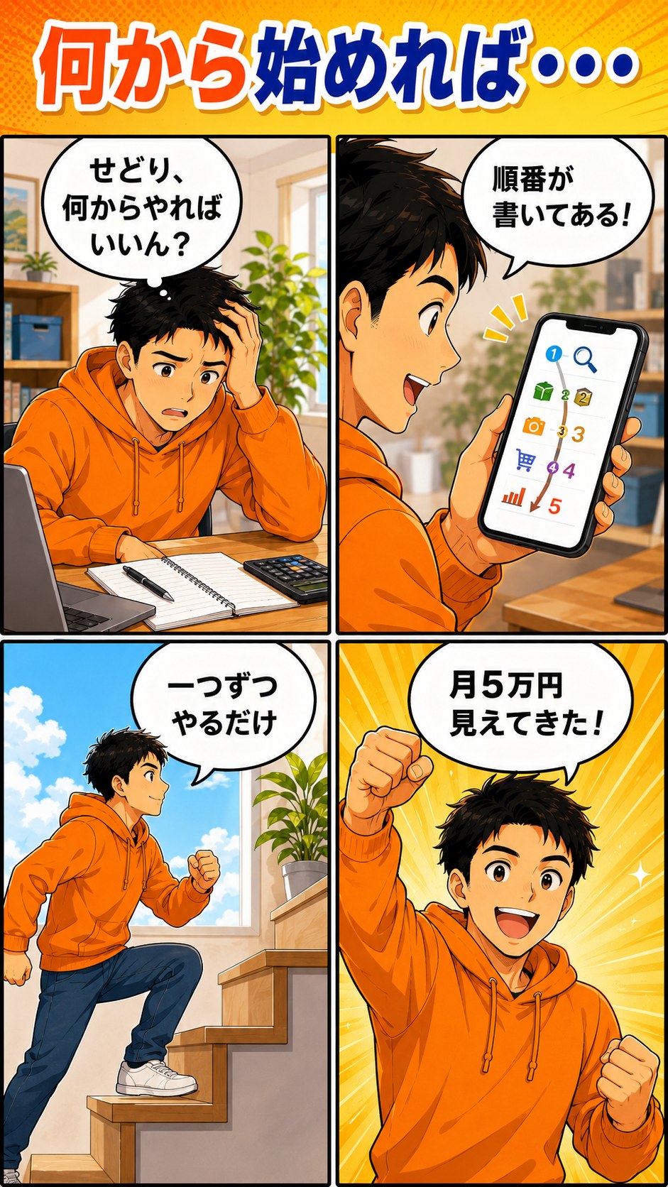 ロードマップに沿って月5万円を達成する4コマ漫画