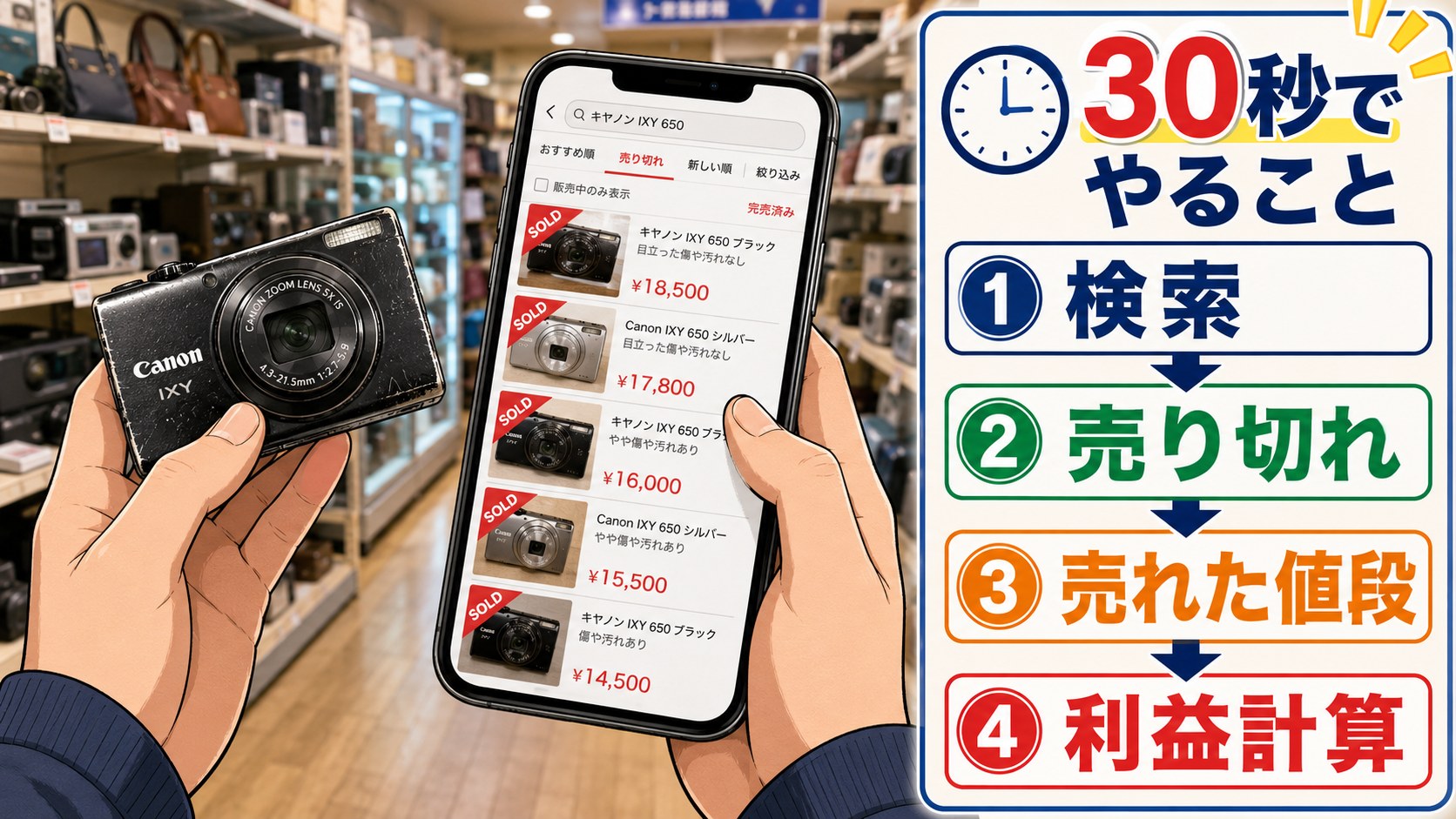 店内スマホ30秒の相場チェック手順