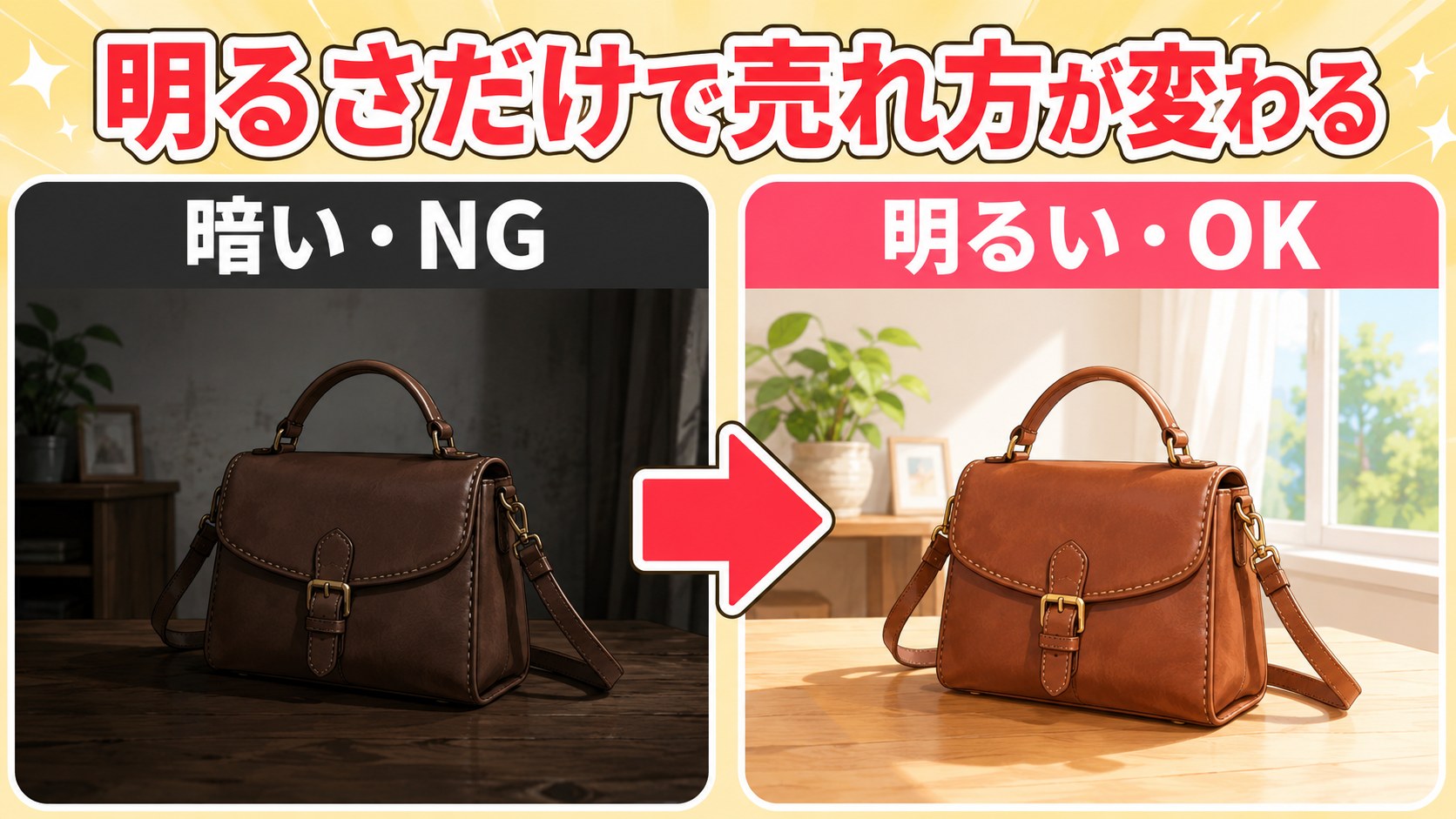メルカリ出品写真 明るさのビフォーアフター比較
