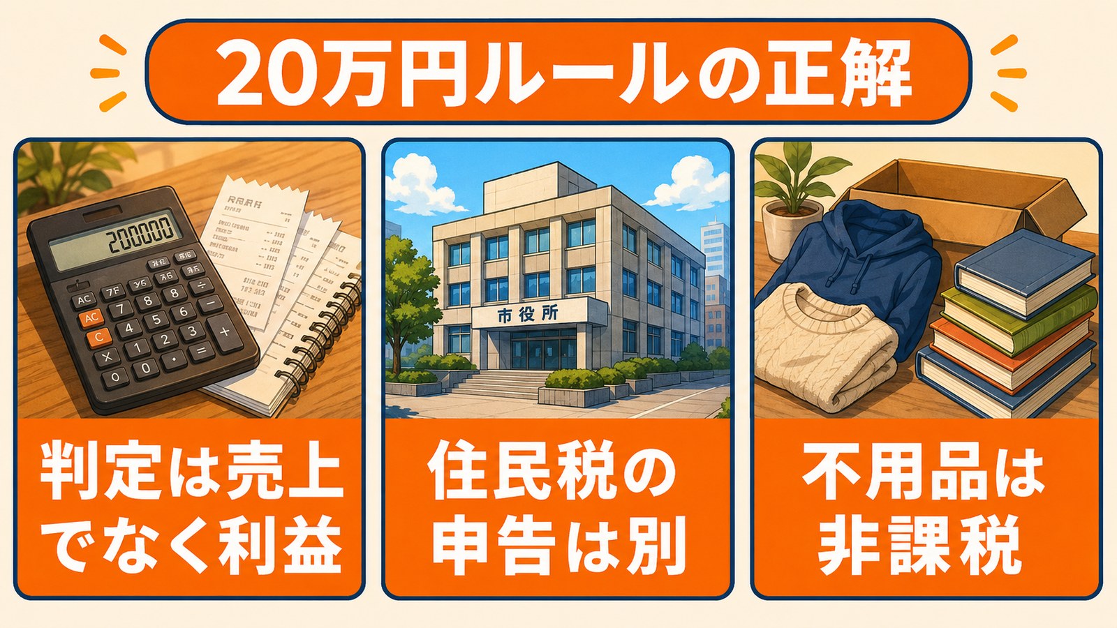 副業の20万円ルールの3つのポイントの図解