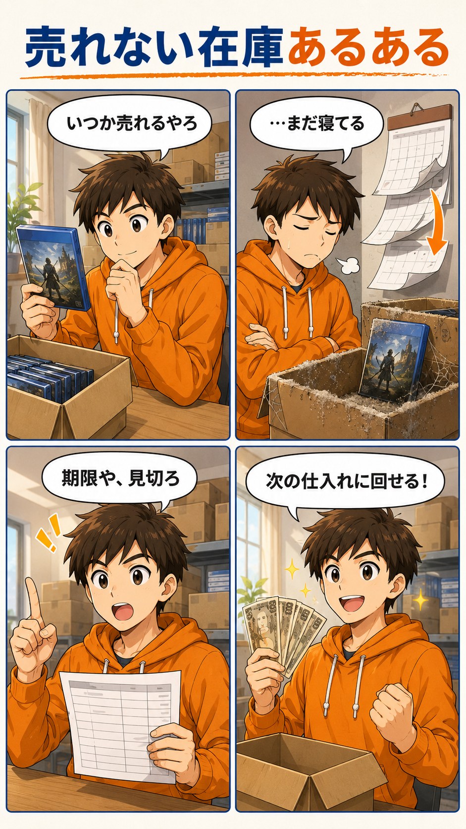 売れない在庫あるあるの4コマ漫画