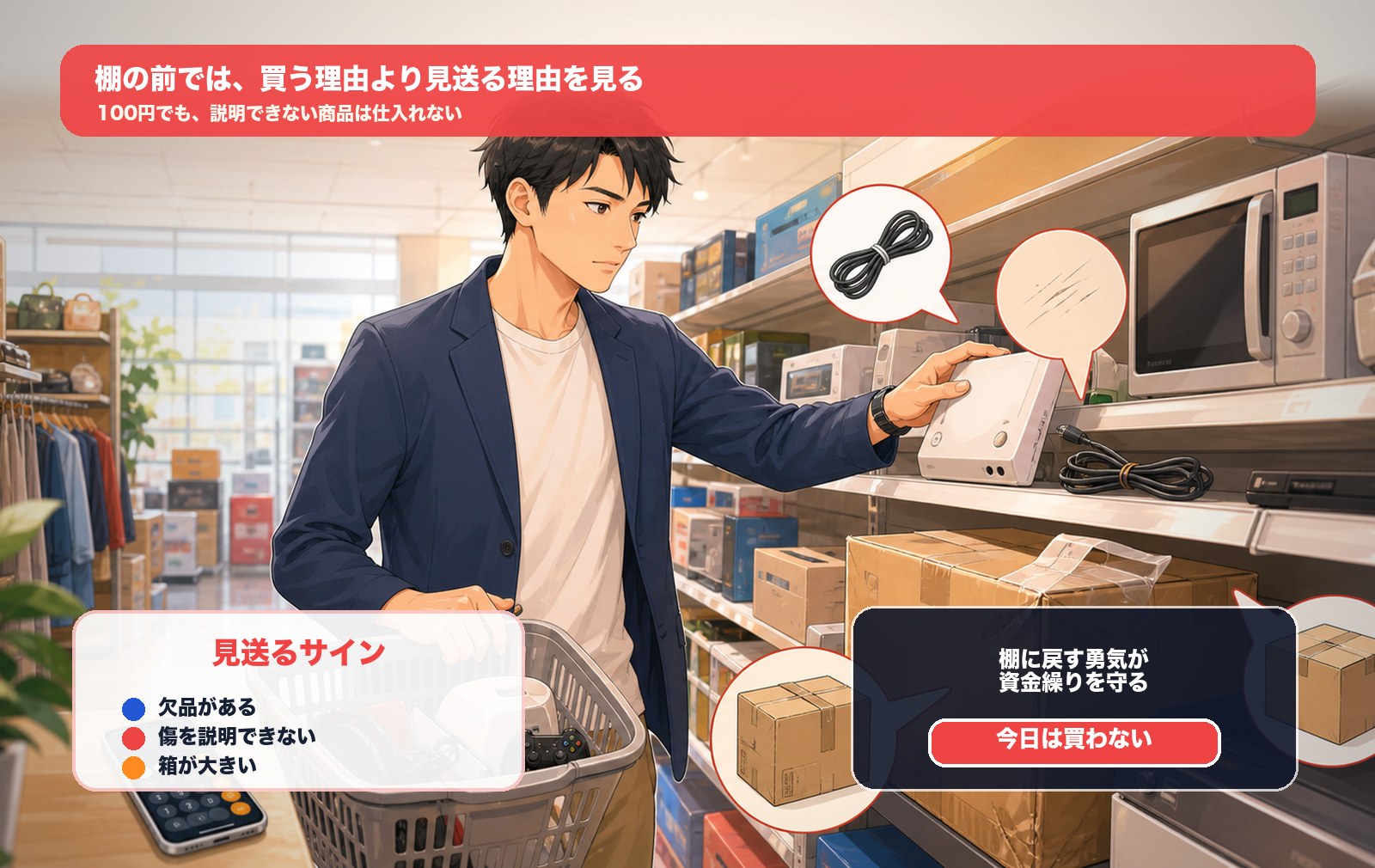 中古せどりで100円でも見送る商品の場面画像