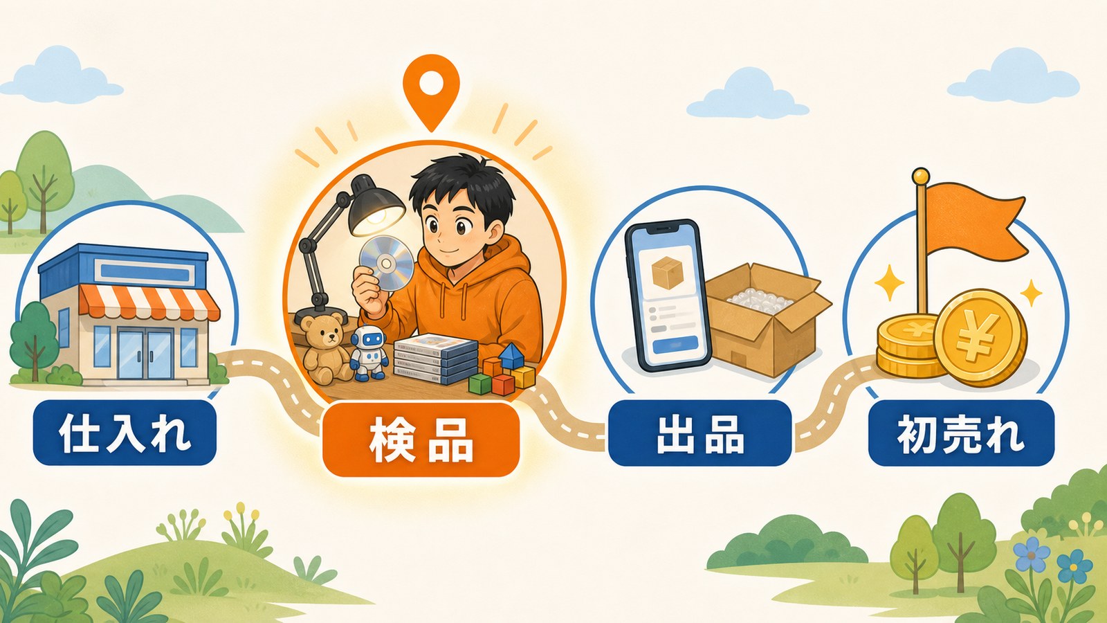 せどり体験談シリーズの地図。仕入れの次は検品、その次は出品