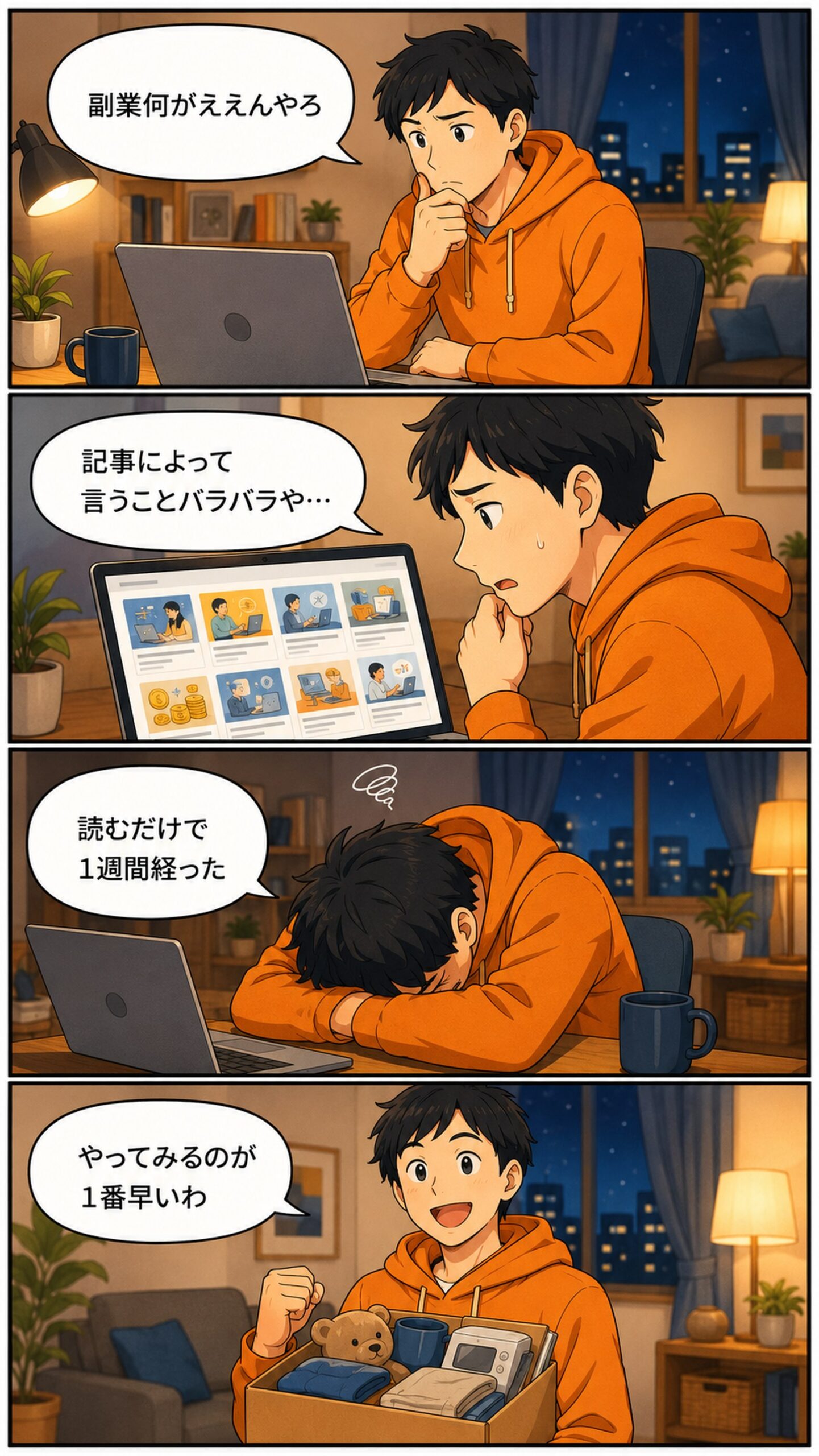 副業選びあるあるの4コマ漫画