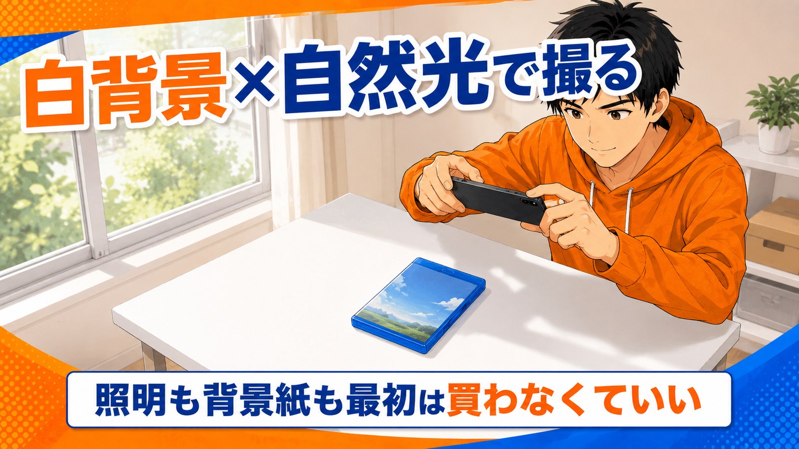 白い背景で商品を撮影する場面