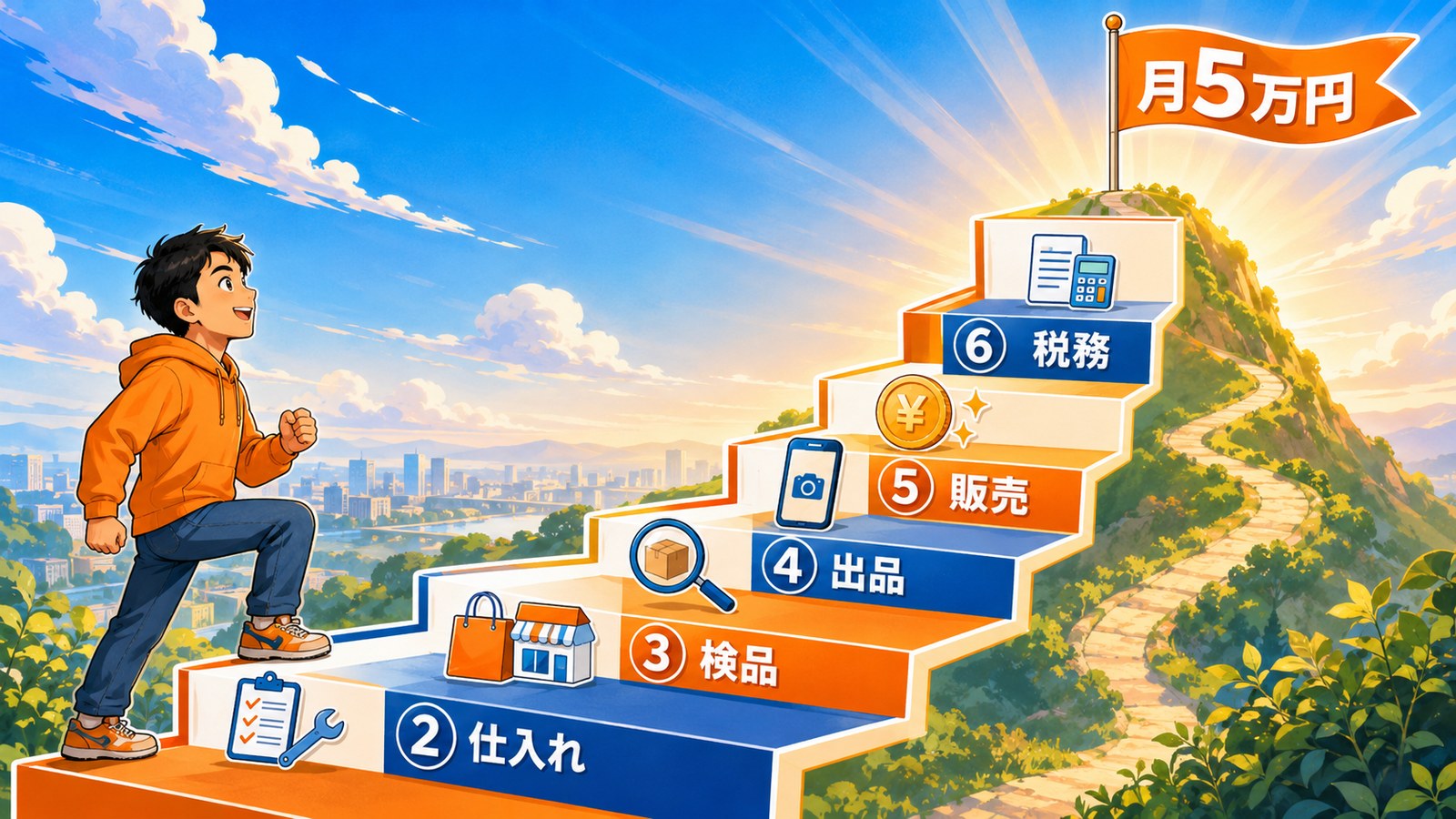 中古せどり月5万円までの6フェーズ全体ロードマップ図