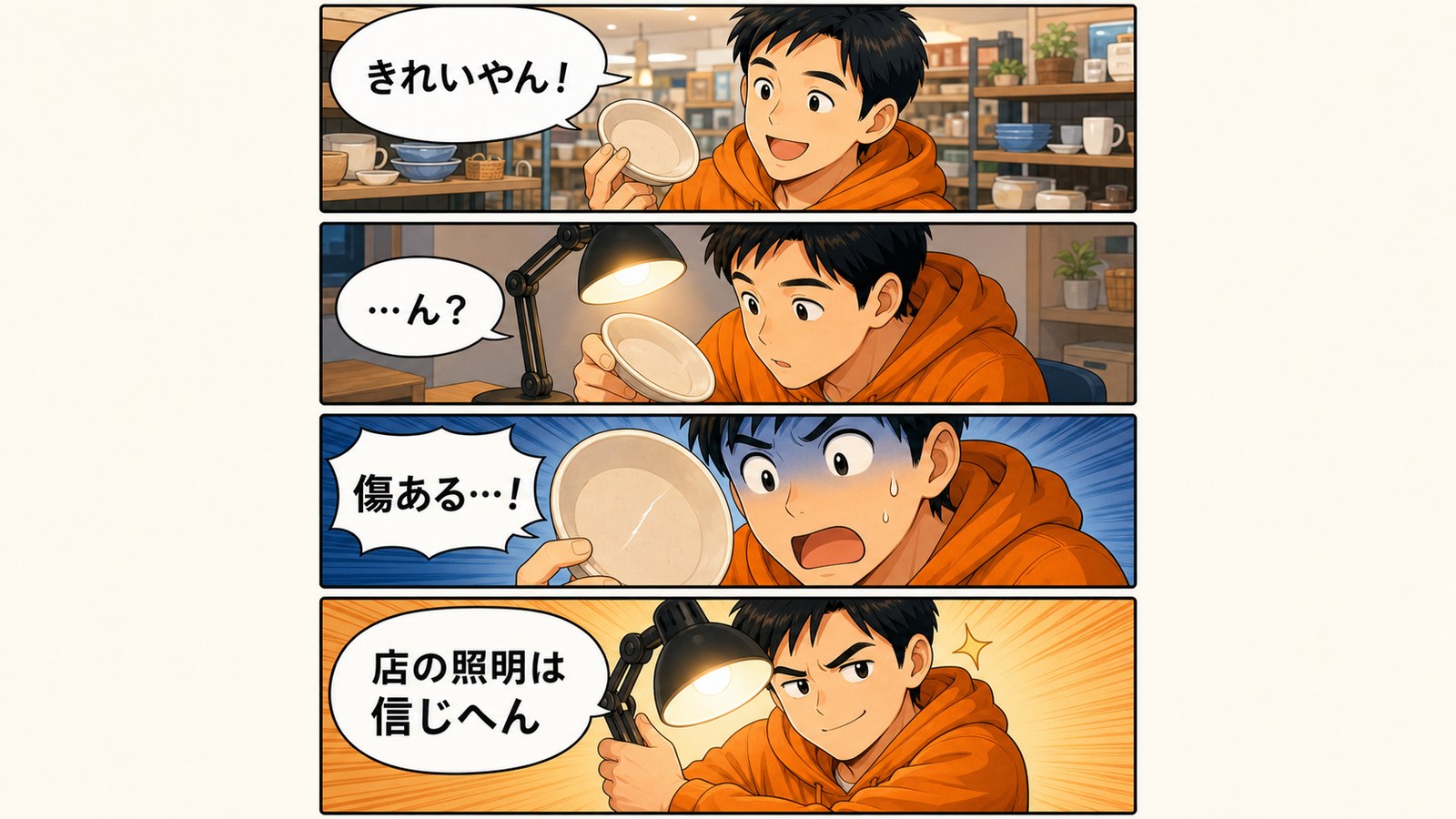 検品あるあるの4コマ漫画