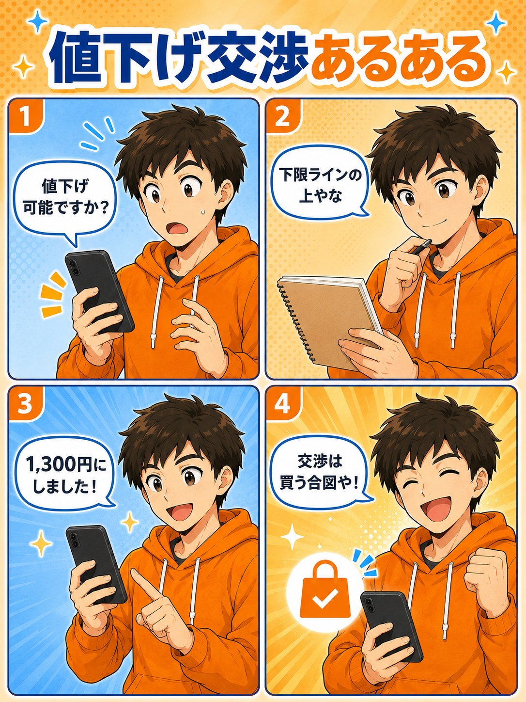 値下げ交渉あるあるの4コマ漫画