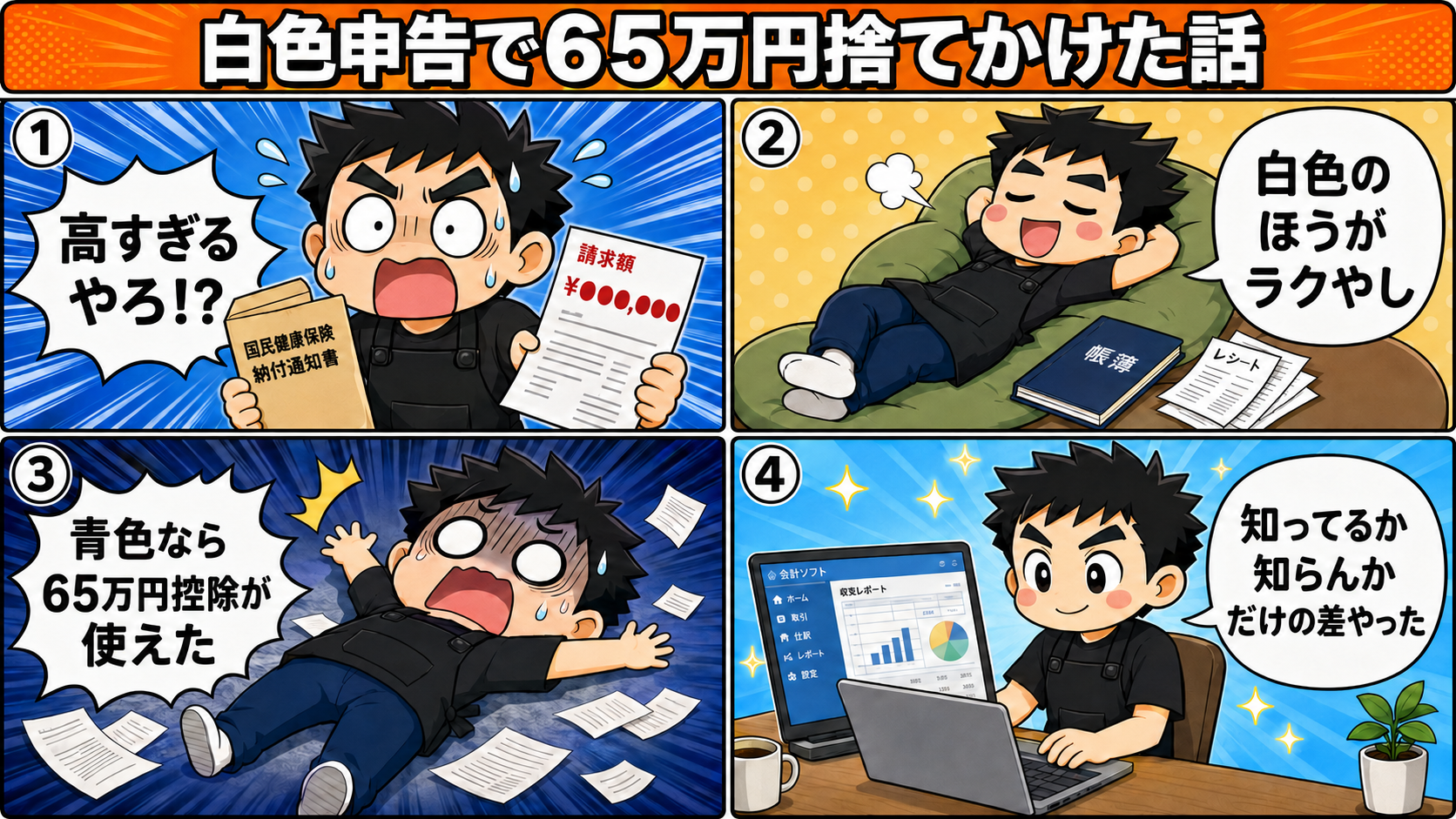 白色申告で65万円捨てかけた話の4コマ漫画