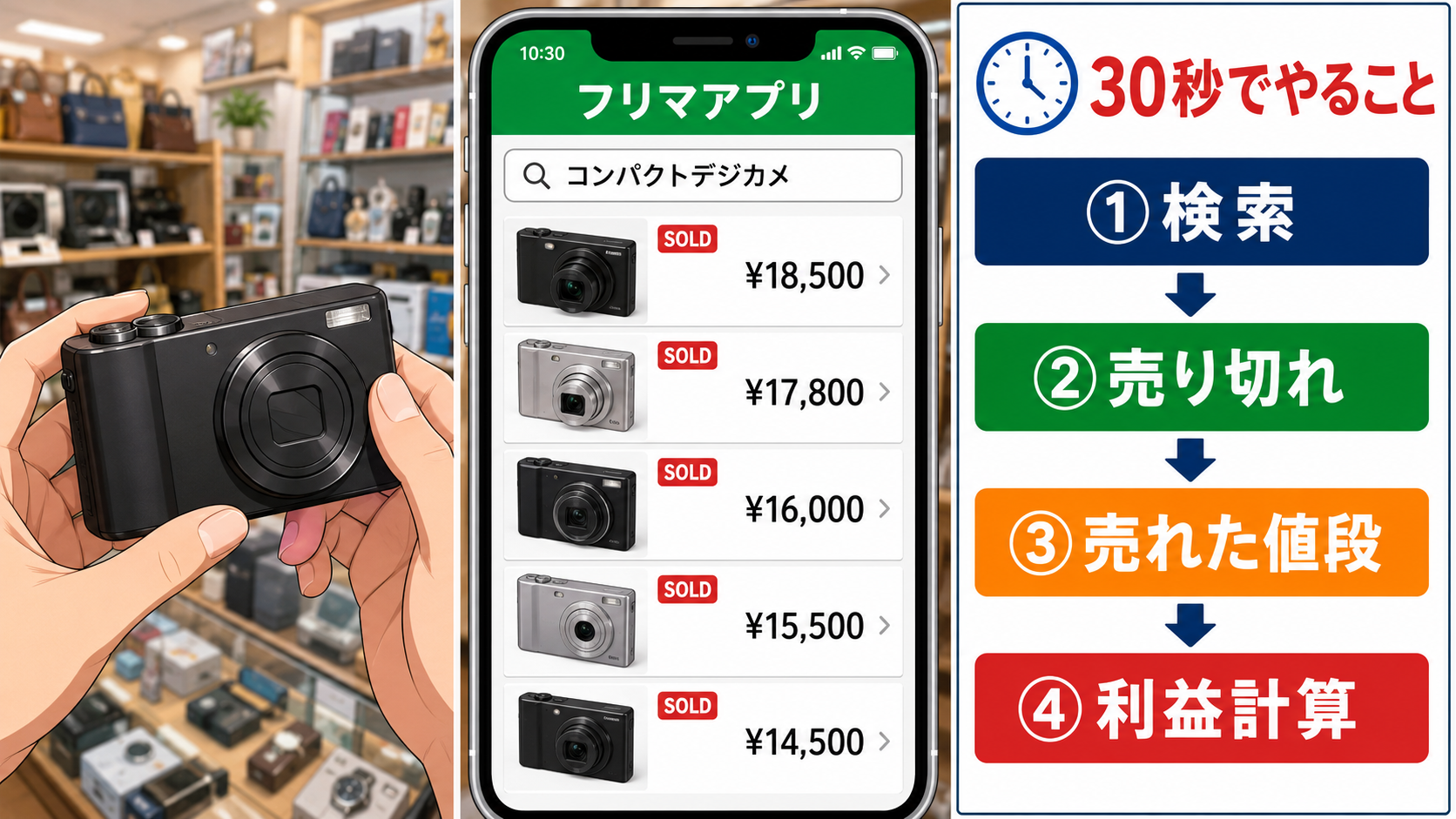 店内スマホ30秒の相場チェック手順