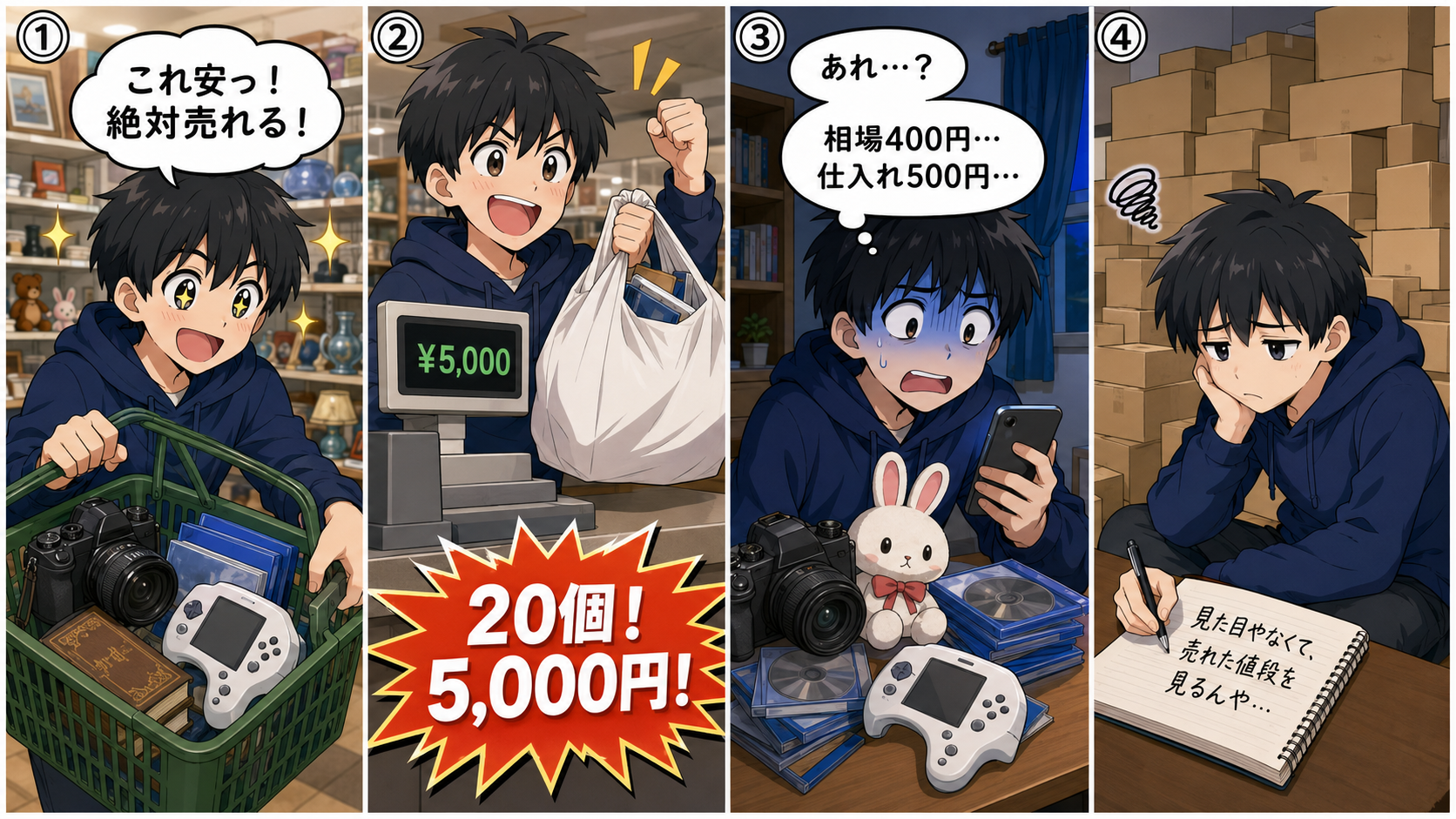相場を見ずに買って在庫が固まった失敗4コマ漫画